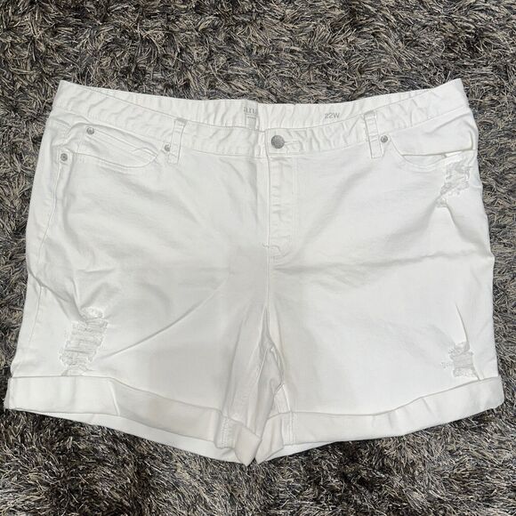 A.N.A. High Rise White Destroyed Denim Shorts Plus Sz 22W Jean A New Approach Co - Picture 1 of 5